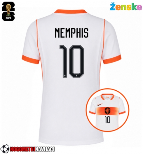 Ženske Nogometnih dresov Nizozemska Memphis Depay #10 Gostujoči SP 2026 Kratki rokavi Ženske Nogometnih dresov Nizozemska Memphis Depay #10 Gostujoči SP 2026 Kratki rokavi